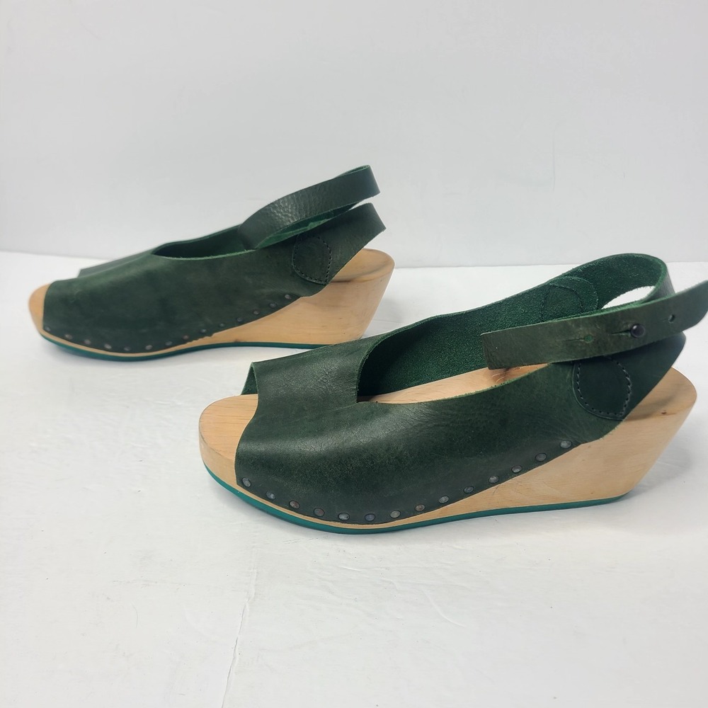 TRIPPEN Orinoco Wooden Clog Strappy Sandal Green Leather EU 39 US 8 - Picture 3 of 9